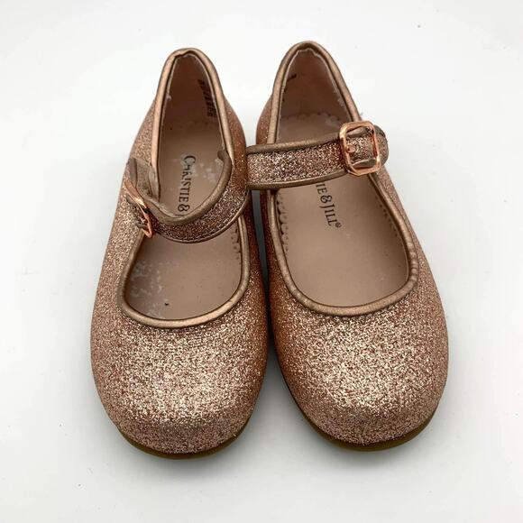 Mary Jane Rose Gold Kids Toddler Size 6 Shoes Glitter - Picture 1 of 5
